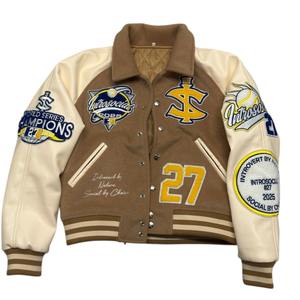 Chaqueta de Cuero PU Personalizada con Estampado Corto y Ajuste Entallado, Estilo Bomber Universitario, Color en Contraste, Nueva Colección Otoño 2025 para Mujer - Product Image 5