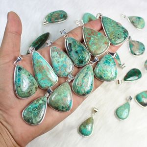 Pendentif en pierres précieuses de chrysocolle bleue avec réglage de lunette pour la fabrication de bijoux en argent pour l'approvisionnement au détail - Product Image 4