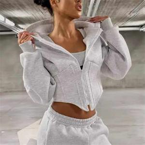 Sudaderas con capucha cortas con cremallera de cuello alto para mujer, sudaderas con capucha con estampado de buena calidad, sudadera con cremallera Vintage para mujer a la venta - Product Image 2