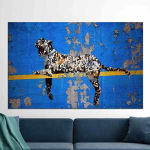 Impresión en Lienzo de Vidrio Templado con Graffiti de Leopardo de Banksy, Lienzo Enrollado - Product Image 1