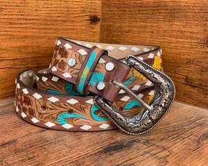 High Quality <b>Leather</b> <b>Belts</b> Hand <b>Tooled</b> Carving Stylish Sunflower <b>Belt</b> Unisex Hot Sale Luxury Gift for Him - Product Image 4