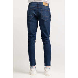 Jeans Ajustados Rectos de Cintura Media en Azul Oscuro, Mezclilla Tejida de Color Claro MN-JNS-DN23-002 - Product Image 2