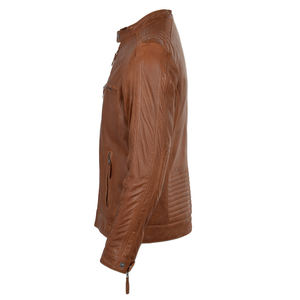 Chaqueta de Cuero Vacuno Marrón para Hombre, Estilo Coreano, Entallada, Cuello Alto, Manga Larga, para Primavera y Otoño - Product Image 2