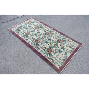 Alfombra de lana turca Vintage 34X65 pies Beige y púrpura clásico área grande rectángulo diseño de retazos para dormitorio con respaldo de látex - Product Image 2