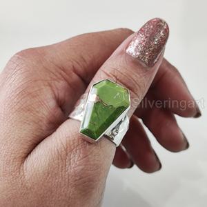 Women's <b>Ring</b> Natural Coffin Green Copper <b>Turquoise</b> Gemstone December Birthstone Christmas Birthday 925 Sterling Silver <b>Ring</b> - Product Image 4