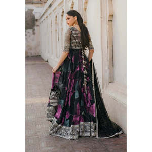Robe longue de soirée de luxe Iznik en mousseline brodée et imprimé numérique, silhouette florale évasée, taille empire - UE 321-TC-1442 - Product Image 5