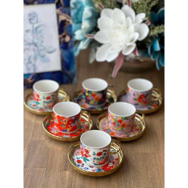 Turkish Coffee Cup Colorful 12 Pieces for 6 People