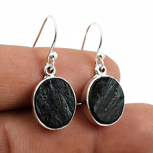 พลอยทัวร์มาลีนธรรมชาติสีดำหยาบ925ต่างหูรูปไข่เงินสเตอร์ลิงต่างหูแบบห้อยสำหรับผู้หญิงเครื่องประดับแฮนด์เมดสไตล์โบฮีเมียน - Product Image 4