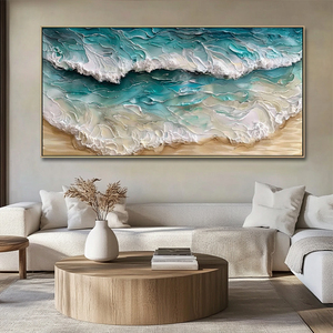 Grande <span class=keywords><strong>Dipinto</strong></span> Panoramico Fatto a Mano su <span class=keywords><strong>Tela</strong></span>, Onde Blu del <span class=keywords><strong>Mare</strong></span>, Pittura in Gesso Moderna, Dipinti di Paesaggi Marini 3D Testurizzati - Product Image 3
