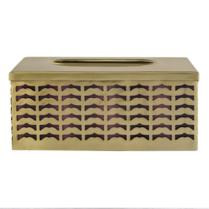 Boîte à mouchoirs en laiton brossé avec un emblème décoratif au centre, disponible à des prix de gros pour la décoration intérieure haut de gamme. - Product Image 5