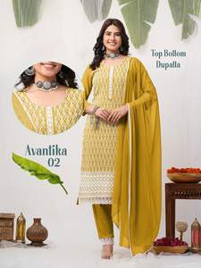 Venta al por mayor exportación ropa de mujer India 3 piezas corte recto rayón Kurti con exquisito trabajo Chickenkari y Nazneen Dupatta - Product Image 6