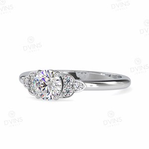 แหวนหมั้นเพชรเม็ดเดี่ยวทรงกลม7เม็ดสีขาว14K ได้รับการรับรองจาก Gia สำหรับงานแต่งงานและงานครบรอบ - Product Image 3