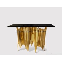 Table console en forme de logo d'arbre, couleur argent métallique, aluminium moulé, design forgé à la main, poli miroir, table d'appoint murale