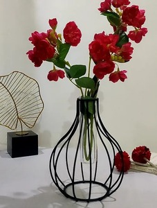 Florero de tubo de hierro y vidrio negro para decoración del hogar, jarrón redondo de flores hecho a mano para decorar la casa - Product Image 3