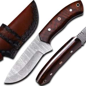 Handmade Damascus Steel Fixed Blade Knife High Carbon Fixed Blade Hunting Knives with <b>Leather</b> Sheath - Product Image 1