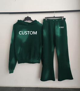 Trajes de chándal personalizados con pantalones acampanados, chándal estilo lavado con ácido, sudadera con capucha y pantalones de chándal acampanados, conjunto para mujer - Product Image 1