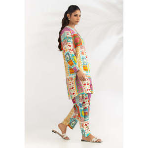 Ensemble imprimé en coton et viscose de style bohème, respirant et adapté à l'été - IPST-77229 - Product Image 2