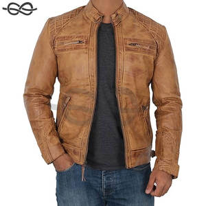 Chaqueta de motociclista de piel de cordero Real acolchada Cafe Racer Zip Up Moto chaquetas para hombres Elegante ropa de abrigo duradera - Product Image 1
