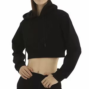 Mujeres de manga corta sudaderas con capucha Crop-top sudaderas con capucha de lana gruesa sudaderas con capucha para mujer - Product Image 1