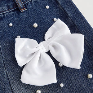 กระโปรงยีนส์คาร์โก้สำหรับเด็กผู้หญิงกระโปรงสั้นประดับมุกมีโบว์แฟชั่นลำลองและปาร์ตี้แต่งโลโก้ได้ตามต้องการ - Product Image 3