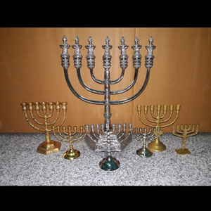 menorahs tin Stylish Brass Menorah <b>Candle</b> Holder Jewish Hanukkah Lamp Decorative <b>Candle</b> Stand Elegant Home Accent - Product Image 1
