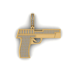 Pendentif personnalisé épais plaqué or 10K, style hip-hop vintage et tendance, minimaliste, motif pistolet glacé avec diamants naturels, bijou raffiné, cadeau pour lui/elle - Product Image 1