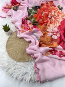 Sari de seda Georgette suave de estilo moderno y elegante de diseñador recién llegado con trabajo hecho a mano y piedra blanca Moti Border Work proveedor indio - Product Image 3