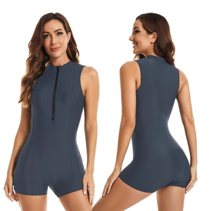 ชุดว่ายน้ำผู้หญิงแบบซิป สีดำล้วน ป้องกันรังสียูวี UPF50+ ระบายอากาศ แห้งเร็ว สำหรับเด็กผู้หญิง ขนาดสั่งตัดได้ - Product Image 3