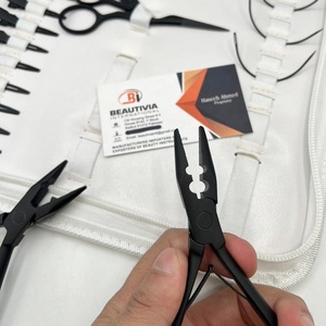 Pince à extensions de cheveux professionnelle pour usage commercial, outils noirs mats, étui blanc, outils en acier inoxydable avec perles et fils - Product Image 5