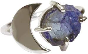 Bague pour femme en Tanzanite naturelle, pierre de naissance de décembre, lune croissante, bijoux faits à la main, bague en argent sterling 925 - Product Image 3