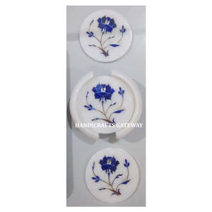 Juego de Posavasos de Mármol Blanco con Diseño de Flores Incrustadas, Acabado Fino y Atractivo, para Decoración y Regalos - Product Image 1