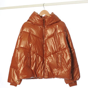 Chaqueta personalizada para mujer, chaqueta acolchada recortada brillante, abrigo de invierno de manga larga de Color sólido con cuello levantado, chaqueta acolchada para mujer - Product Image 6