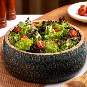 Tazón de Madera de Mango Ecológico de Alta Gama con Estampado de Esmalte Artístico, Apto para Lavavajillas, para Servir y Decorar con Estilo Gourmet - Product Image 1