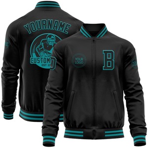 Personalizado negro verde azulado bombardero Varsity Letterman cremallera chaqueta cortavientos Streetwear vintage hombres Varsity chaqueta - Product Image 1