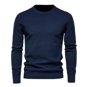 Jersey de lana de invierno de 300g para hombre, cuello redondo, Color sólido, manga larga, cálido, ajuste Regular, 100% algodón, suéter transpirable - Product Image 1