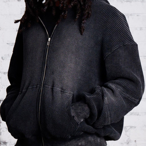 Sudaderas con capucha desgastadas lavadas con ácido de gran tamaño personalizadas para hombre, sudaderas con capucha pesadas Vintage rasgadas al por mayor - Product Image 4