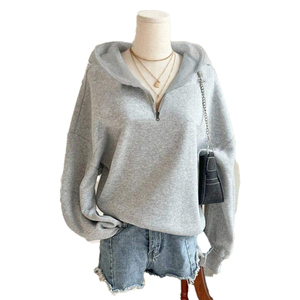 Sudadera CON CAPUCHA DE Jacquard con lavado ácido gris claro para mujer, Jersey de algodón suave, ropa de calle transpirable antiarrugas, moda de otoño OEM - Product Image 1