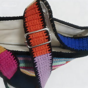Sac à bandoulière/croisé en coton fait main au crochet, style bohème, deux sangles, motif multicolore, design portable pour femme - Product Image 2