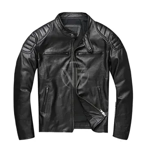 Chaqueta de cuero para motocicleta para hombre de nuevo diseño, capa superior 100% de cuero de vaca, ajustada, elegante, cómoda chaqueta de cuero para motocicleta