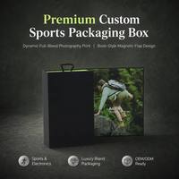 Caja de embalaje deportiva personalizada con impresión fotográfica a todo color, estilo libro, solapa magnética, asa de transporte, negro mate, para electrónica deportiva