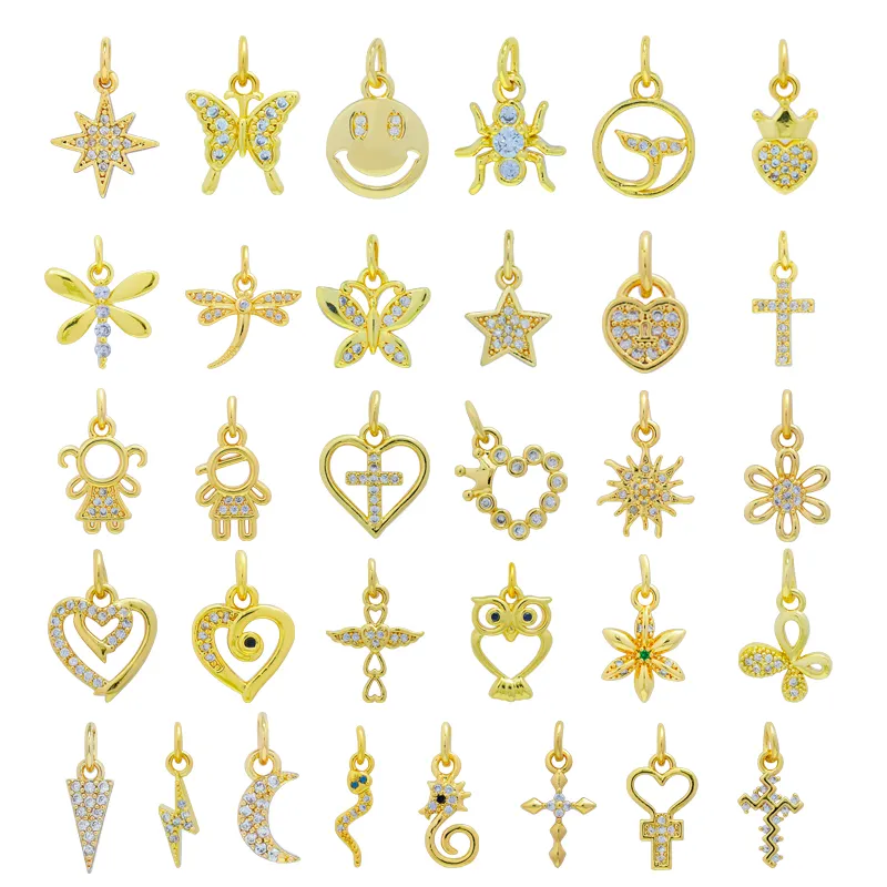 Fai da te placcato oro Cubic Zirconia ciondolo collana lettera farfalla cuore stella polare Charms ciondolo ciondoli in oro per la creazione di gioielli