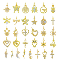Pendentif DIY plaqué or avec zircone cubique, breloques lettre, papillon, cœur, étoile polaire, breloques dorées pour la fabrication de bijoux