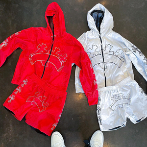 เสื้อแจ็คเก็ตซิปมีฮู้ด2ชิ้นและกางเกงขาสั้น100% โลโก้ไนล่อนพิมพ์สกรีนดีไซน์ใหม่กันลมโอเวอร์ไซส์สำหรับผู้ชาย - Product Image 5