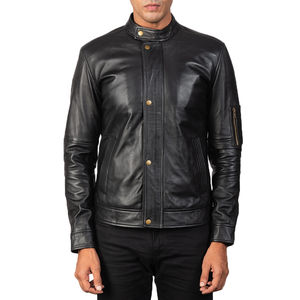 Blouson aviateur en cuir d'hiver personnalisé OEM avec col montant, imperméable, logo personnalisé, cuir véritable, blouson universitaire pour homme - Product Image 1