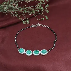 Women's 925 <b>Silver</b> <b>Beaded</b> <b>Bracelet</b> with Emerald Gemstone Fashion Jewelry - Product Image 1