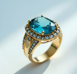 Anillo Ovalado de Topacio Azul de Diseño con Circonitas Cúbicas en Plata de Ley 925 Chapada en Oro de 18K, Regalo para Ella para Ocasiones Especiales - Product Image 3