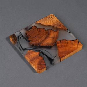 Indian Handmade Wood Resin Square Shape Brown <b>Blue</b> Color <b>Coasters</b> Set Modern Non-Slip Eco-Friendly Customizable for Office Party - Product Image 3