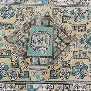 4x6.4 ft Rug, Turkish Vintage Rug, <b>Yellow</b> Green Floral <b>Wool</b> Rug - Product Image 4