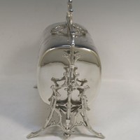 Boîte à biscuits vintage Fenton Brothers Twig Frame, motif floral et oiseaux gravés, chauffe-plat personnalisé en laiton Art Déco isolé pour cuisine