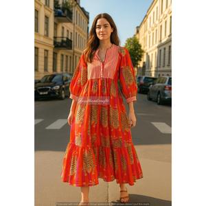 Robe midi en coton imprimé tigre, col profond, style bohème-élégant, respirante, taille naturelle, longueur genou, pour les loisirs ou les sorties en club - Product Image 1